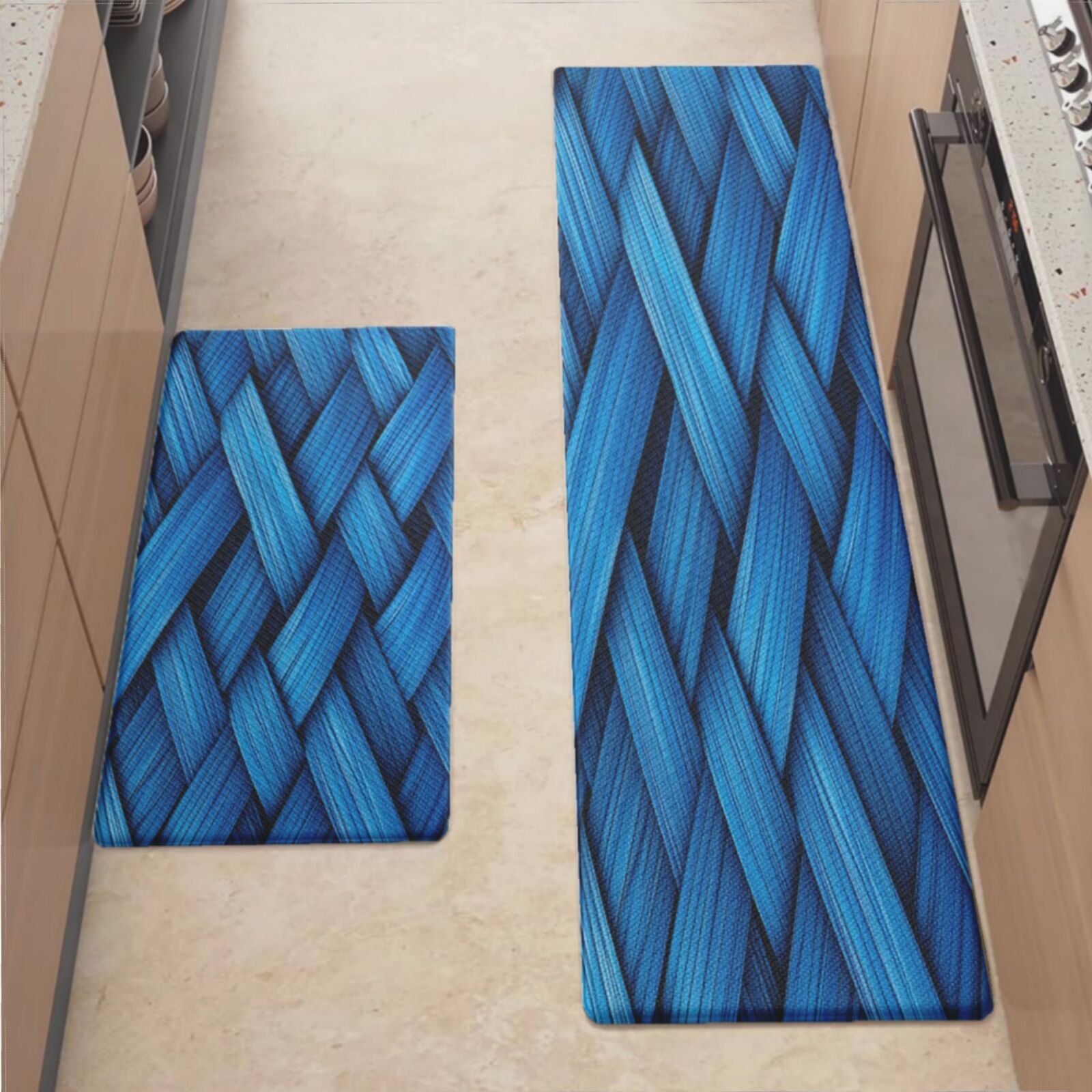 Anti Fatigue Kitchen Mat, Blue Fabric Mix Kitchen Rugs Non Slip ...