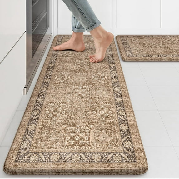 Anti Fatigue Kitchen Mat, Boho Distressed Kitchen Rugs Sets of 2, Non Slip Kitchen Mat for Floor, Cushioned Comfort Standing Mat for Sink, Laundry, Office, Desk 17"x47"+17"x29"