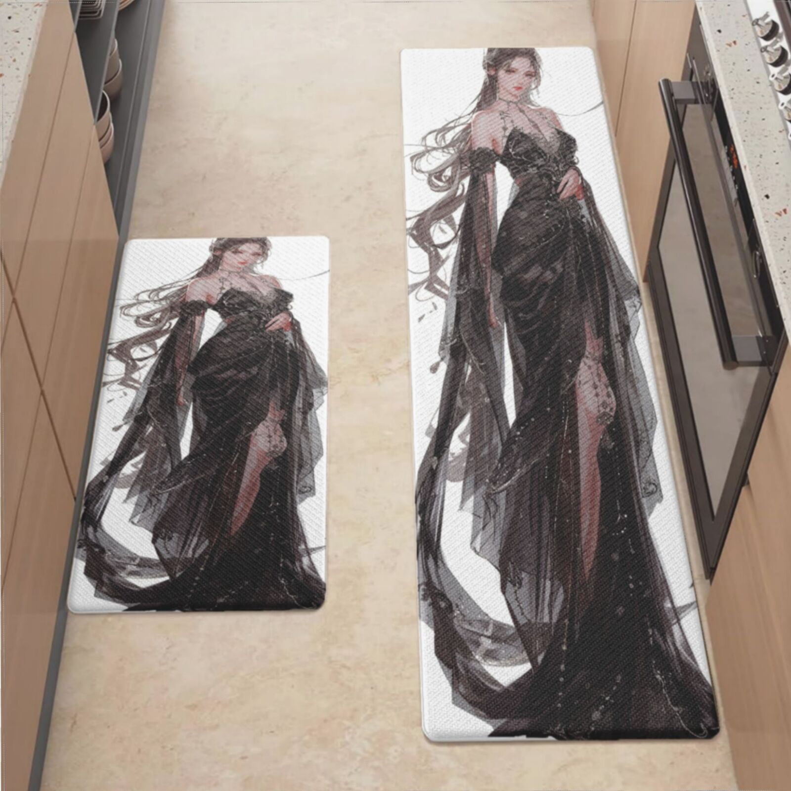 Anti Fatigue Kitchen Mat, Chinese Shanshui Dress Girl Kitchen Rugs Non ...