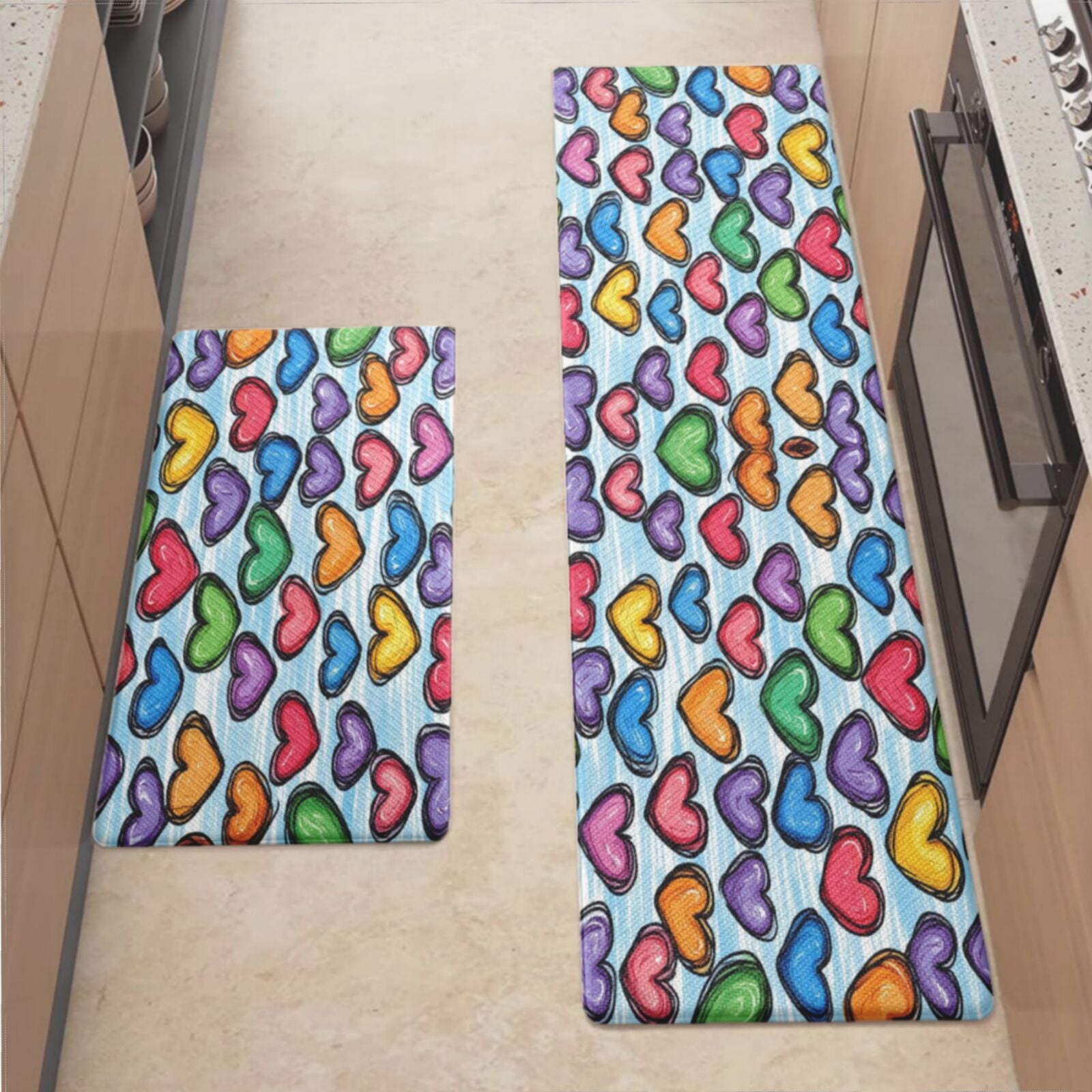 Anti Fatigue Kitchen Mat, Colorful Heart Sets of 2 Kitchen Rugs Non ...