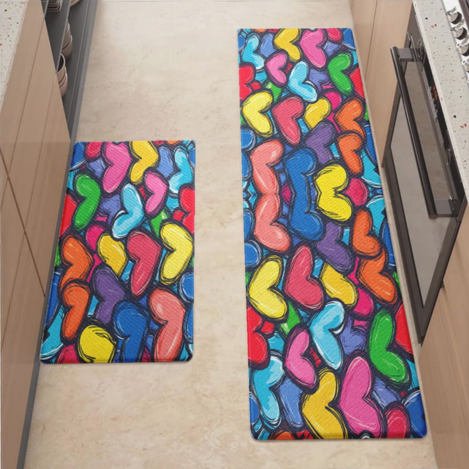 Anti Fatigue Kitchen Mat, Colorful Hearts Kitchen Rugs Non Slip ...