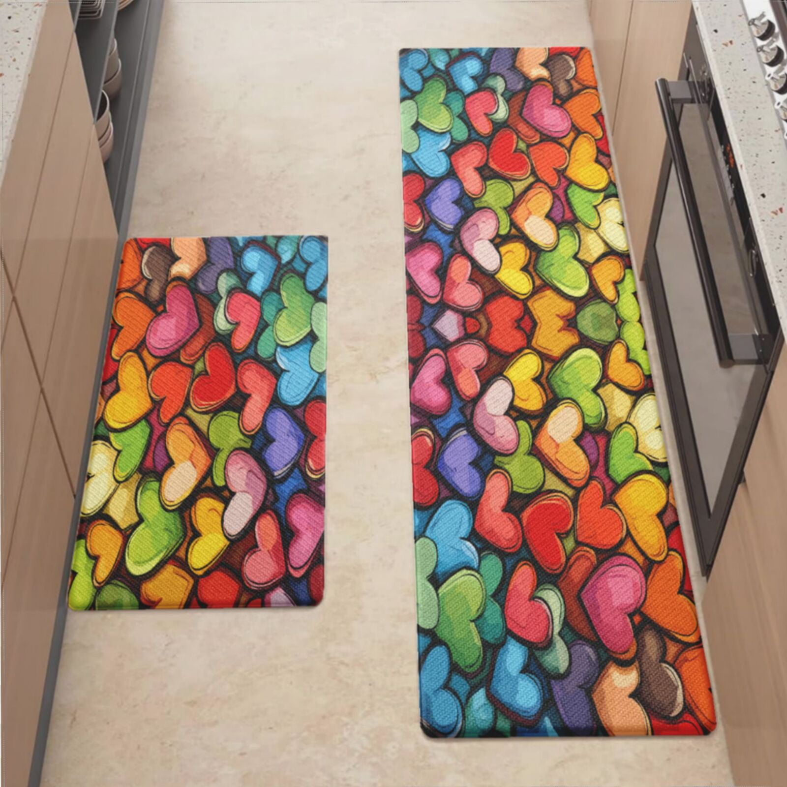Anti Fatigue Kitchen Mat, Colorful Love Hearts Kitchen Rugs Non Slip ...