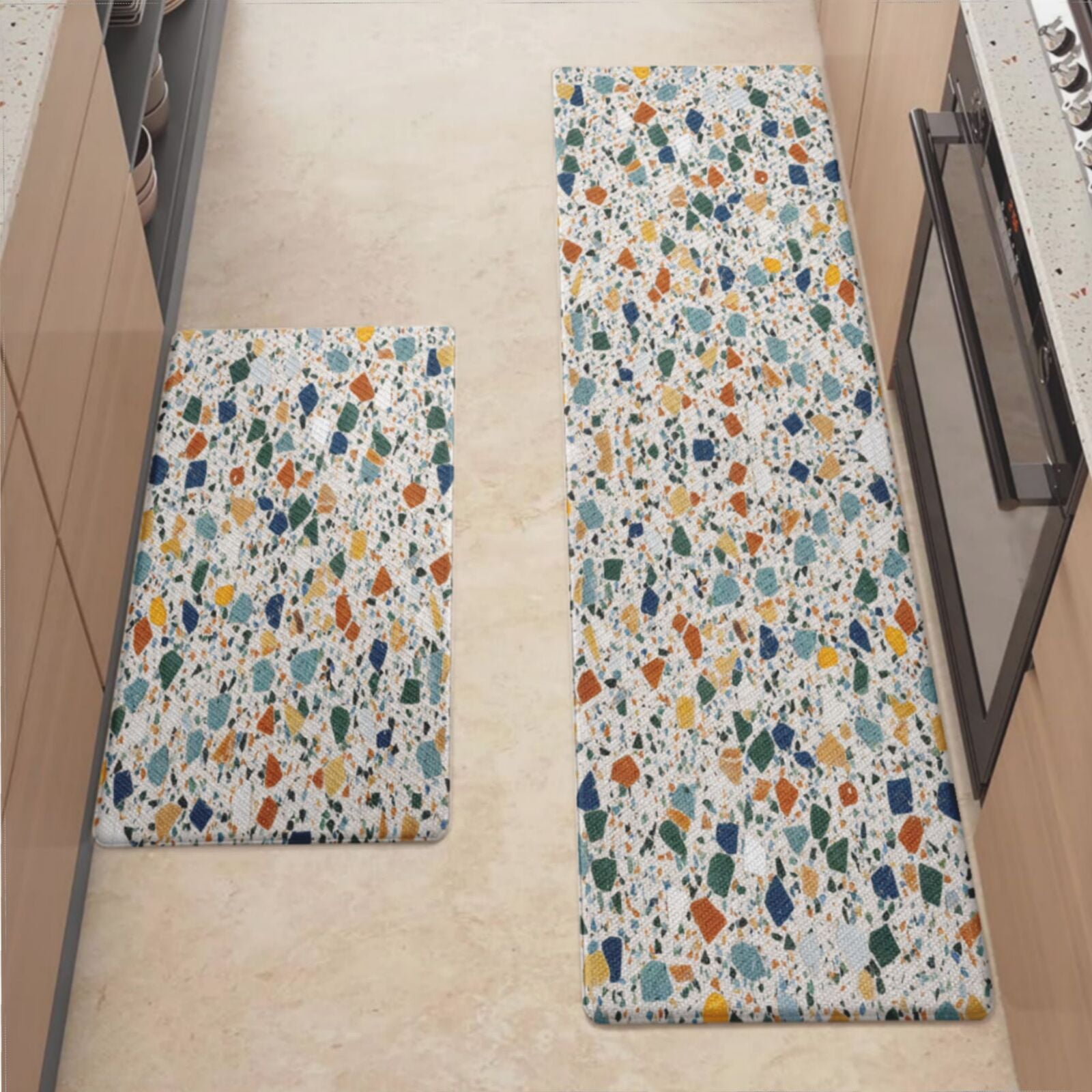 Anti Fatigue Kitchen Mat, Colorful Triangle Terrazzo Kitchen Rugs Non ...