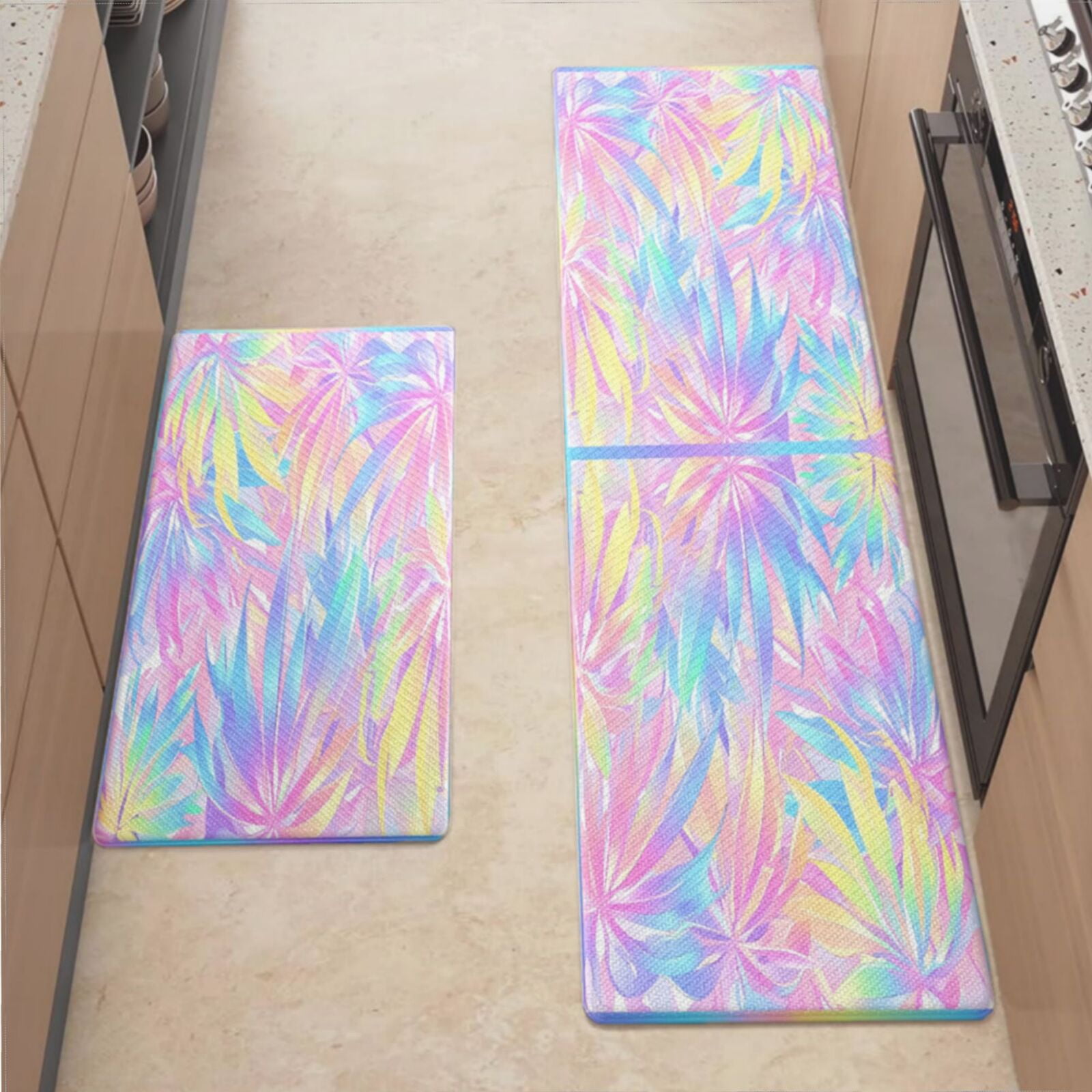 Anti Fatigue Kitchen Mat, Colorful Tropical Plant Kitchen Rugs Non Slip ...
