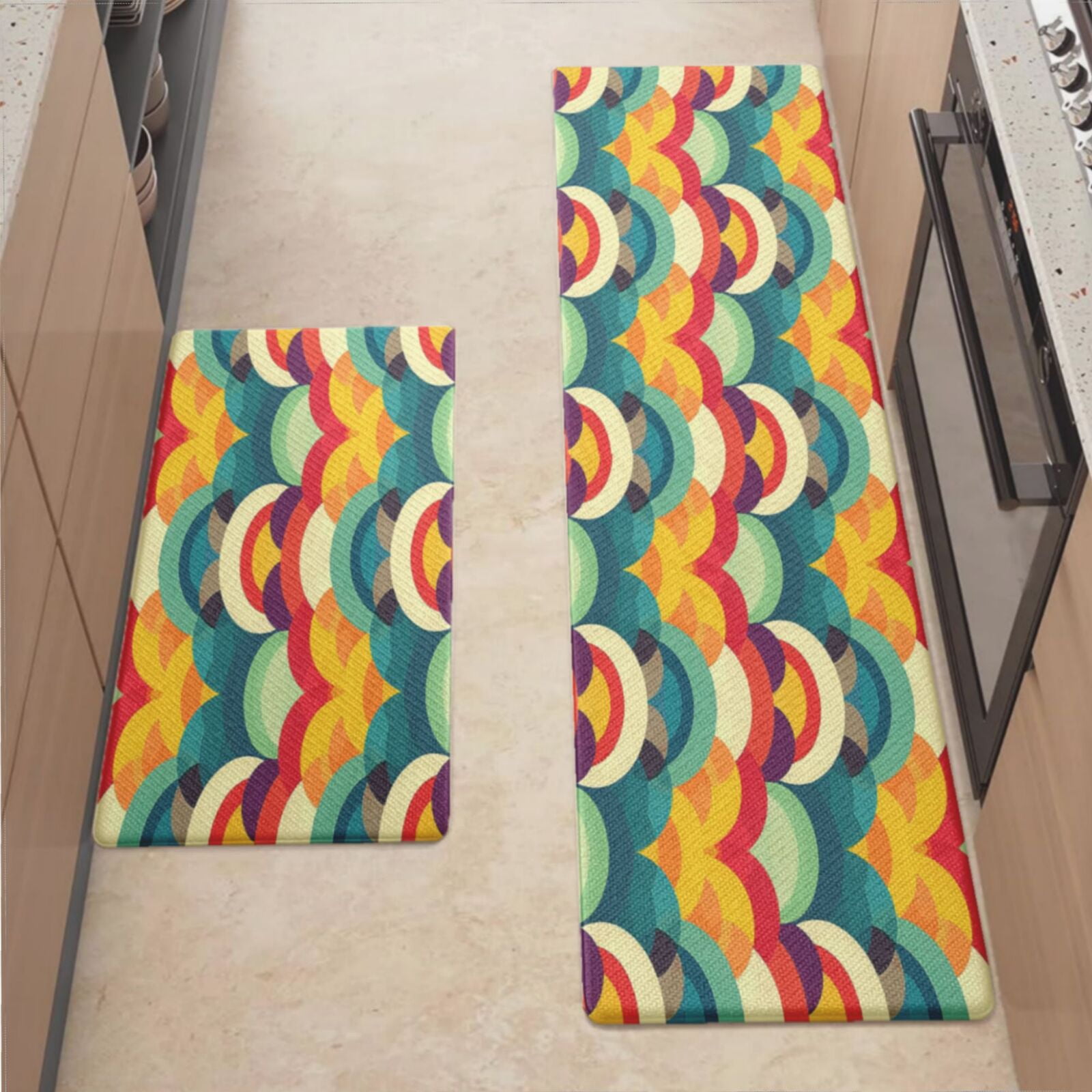 Anti Fatigue Kitchen Mat, Colorful Vibrant Waves Pattern Kitchen Rugs ...