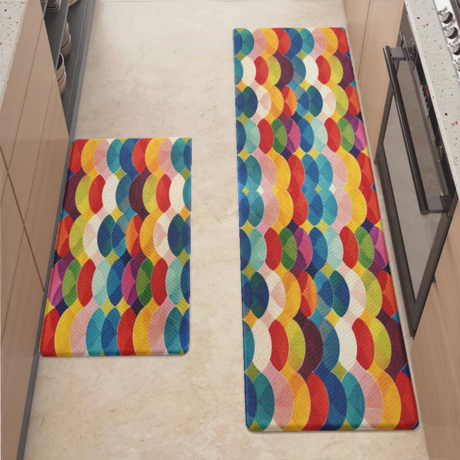 Anti Fatigue Kitchen Mat, Colorful Waves Vibrant Dynamic Kitchen Rugs ...