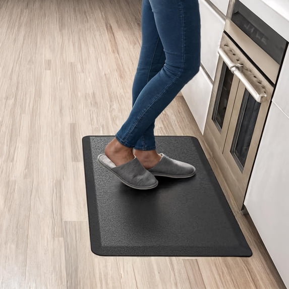 Anti Fatigue Kitchen Mat for Floor | Non Slip Cushioned Standing Desk Mat | Waterproof Kitchen Rug for Home & Office | 17.3" x 28" x 0.47" | Black | More Décor