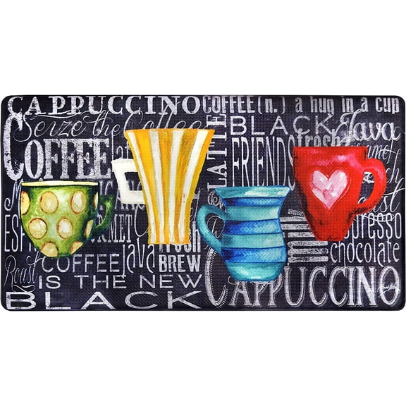 Anti Fatigue Kitchen Mat - Kitchen Mat Cushioned Anti Fatigue, Kitchen Floor Mats Cushioned, Non Slip Waterproof Mat Standing Desk (Coffee Cups Chalk) 16"X 24"