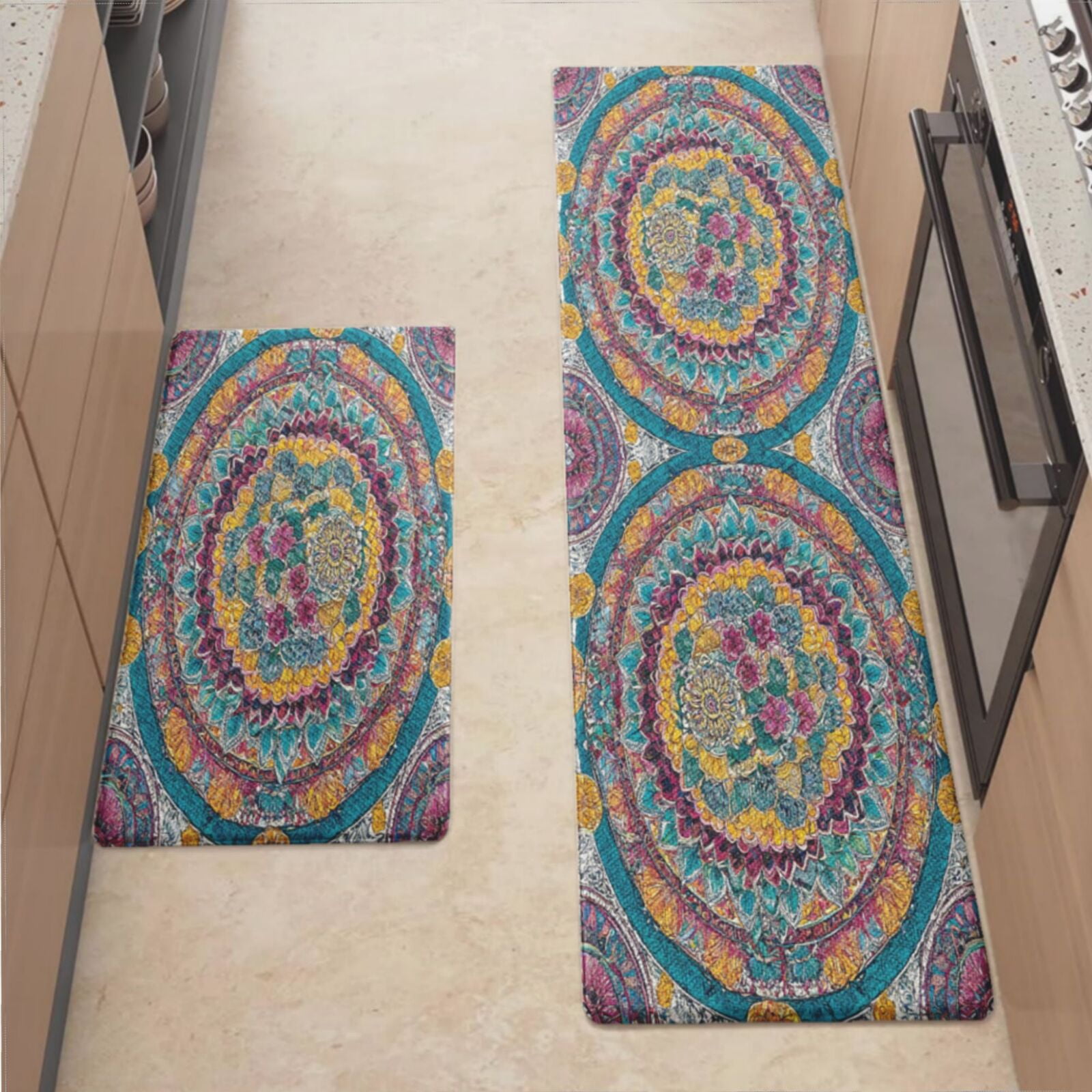 Anti Fatigue Kitchen Mat, Mandala With Floral Elements Kitchen Rugs Non ...
