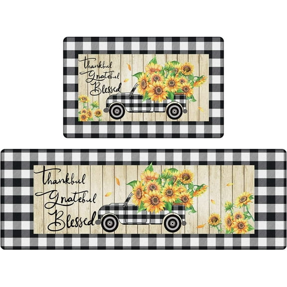 Anti Fatigue Kitchen Mat Set of 2, Farmhouse Kitchen Non Skid Washable, Cushioned Kitchen Mats for Floor, Waterproof Memory Foam Kitchen Floor Mats, Standing Desk Mat Kitchen Runner Carpet