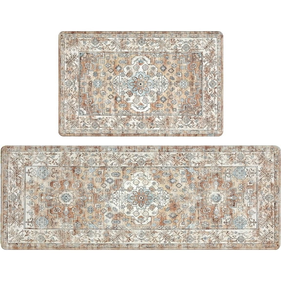 Anti Fatigue Kitchen Mat Set of 2 Non Slip Kitchen Mats for Floor Cushioned Kitchen Rugs Comfort Standing Mat Farmhouse Waterproof PVC Foam Kitchen Floor Mat Runner
