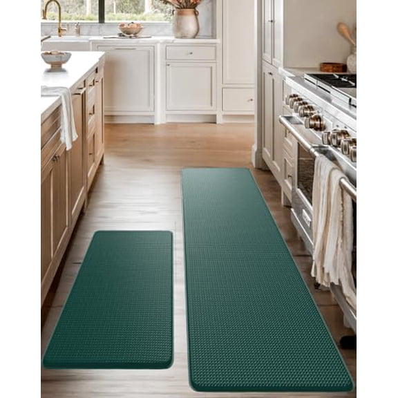 Anti-Fatigue Kitchen Mat Set – 2-Piece Memory Foam Cushioned Mats for Standing – Green, 18×30 & 18×60, 0.4 in Thick, Waterproof, Non-Slip –