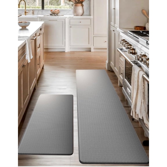 Anti-Fatigue Kitchen Mat Set – 2-Piece Memory Foam Laundry Cushioned Mats for Standing – Gray, 18×30 & 18×60, 0.4 in Thick, Waterproof, Non-Slip