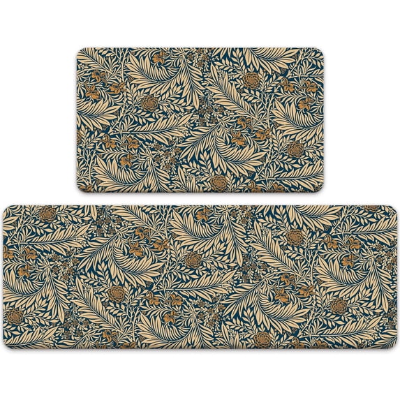 Anti Fatigue Kitchen Mat Set of 2 Pieces,Farmhouse Blue Kitchen Rugs and Mats,Waterproof Non Slip Memory Foam Cushioned Comfort Kitchen Floor Mat,Padded Kitchen Mats for Standing(17x30+17x47)