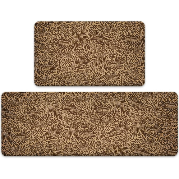 Anti Fatigue Kitchen Mat Set of 2 Pieces,Farmhouse Brown Kitchen Rugs and Mats,Waterproof Non Slip Memory Foam Cushioned Comfort Kitchen Floor Mat,Padded Kitchen Mats for