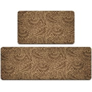 Anti Fatigue Kitchen Mat Set of 2 Pieces,Farmhouse Brown Kitchen Rugs and Mats,Waterproof Non Slip Memory Foam Cushioned Comfort Kitchen Floor Mat,Padded Kitchen Mats for Standing17 x30 +17 x47