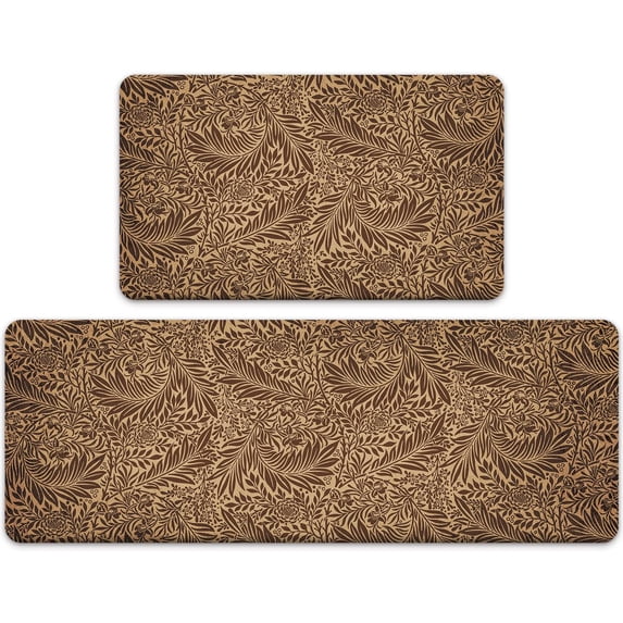 Anti Fatigue Kitchen Mat Set of 2 Pieces,Farmhouse Brown Kitchen Rugs and Mats,Waterproof Non Slip Memory Foam Cushioned Comfort Kitchen Floor Mat,Padded Kitchen Mats for Standing(17‘‘x30‘‘+17‘‘x47‘‘)