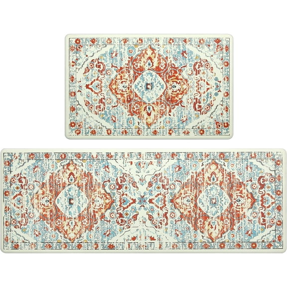 Anti Fatigue Kitchen Mat Set of 2 Waterproof Farmhouse Comfort Standing Mat Non Skid Cushioned Rugs Mats with Runner Kitchen Floor Carpet for Laundry Sink