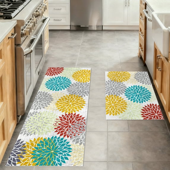 Anti-Fatigue Kitchen Mat Set – Massage-Texture Comfort Rugs, Stress-Relief Standing Mats for Kitchen & Laundry Room, Soft Polyester Surface with Non-Slip TPR Backing