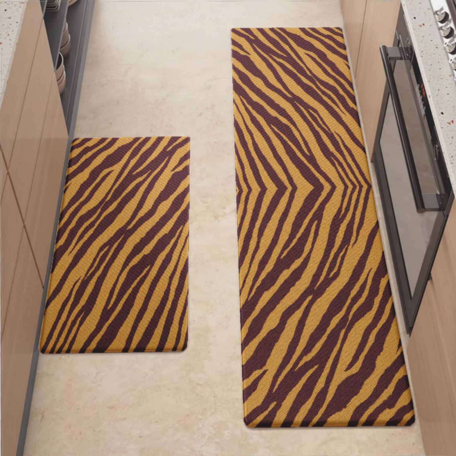 Anti Fatigue Kitchen Mat, Tiger Stripe Pattern Sets of 2 Kitchen Rugs ...