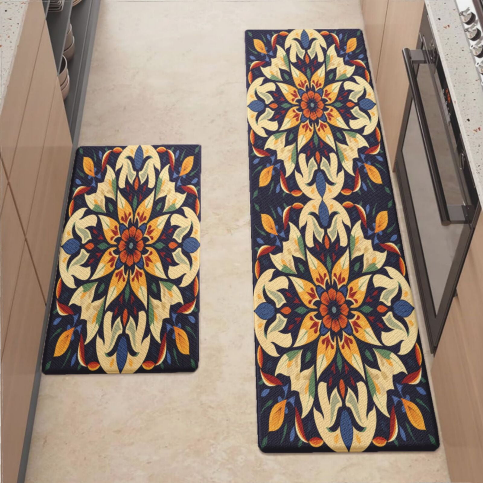 Anti Fatigue Kitchen Mat, Vintage Tile Kitchen Rugs Non Slip, Cushioned ...