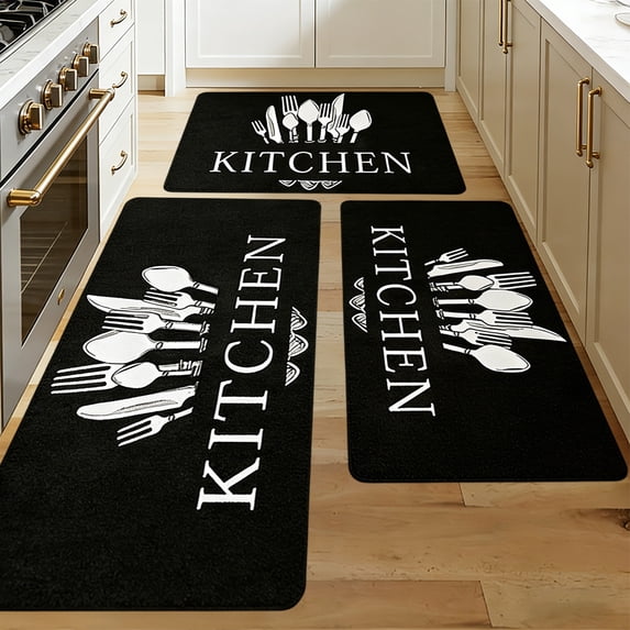Anti Fatigue Kitchen Mats 3 PCS, Non Slip Waterproof Kitchen Floor Mats,Boho Kitchen Rugs and Mats, Ergonomic Cushioned Comfort Standing Mat for Office,Sink,Desk,Home,Laundry,Black