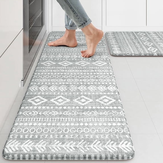 Anti Fatigue Kitchen Mats,Farmhouse Grey Kitchen Rugs Non Slip Rubber Backing,Waterproof Kitchen Mat for Floor,Cushioned Standing Mat for Kitchen,Laundry,Sink,Desk