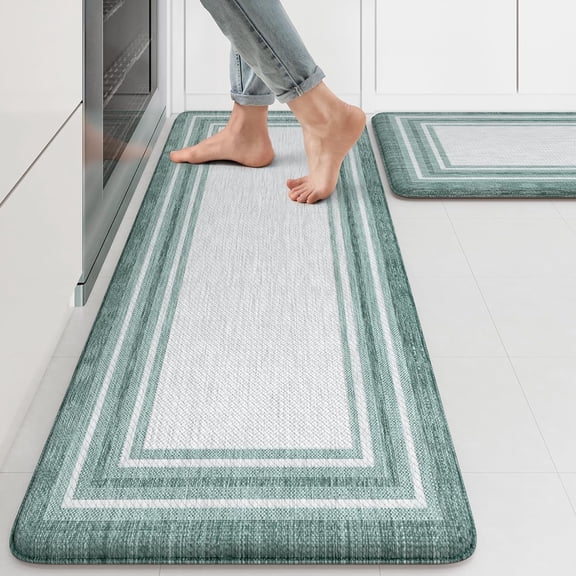 Anti Fatigue Kitchen Mats,Farmhouse Kitchen Rugs Non Slip Rubber Backing,Waterproof Kitchen Mat for Floor,Cushioned Standing Mat for Kitchen,Laundry,Sink,Desk,Green