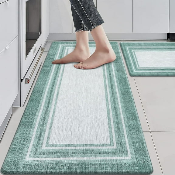 Anti Fatigue Kitchen Mats,Farmhouse Kitchen Rugs Non Slip Rubber Backing,Waterproof Kitchen Mat for Floor,Cushioned Standing Mat for Kitchen,Laundry,Sink,Desk,Green