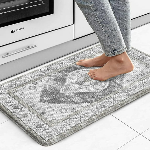 Anti Fatigue Kitchen Mats for Floor,17.3" x 29" Cushioned Boho Vintage Grey Kitchen Rugs,Non-Slip Waterproof Kitchen Sink Standing Mat Wipe Clean for Kitchen,Laundry Floor