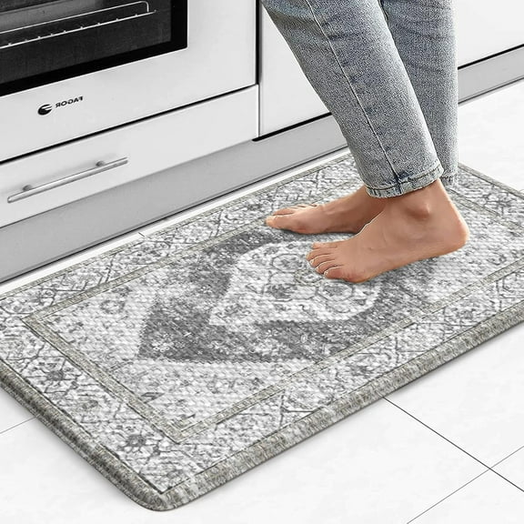 Anti Fatigue Kitchen Mats for Floor,17.3" x 29" Cushioned Boho Vintage Grey Kitchen Rugs,Non-Slip Waterproof Kitchen Sink Standing Mat Wipe Clean for Kitchen,Laundry Floor