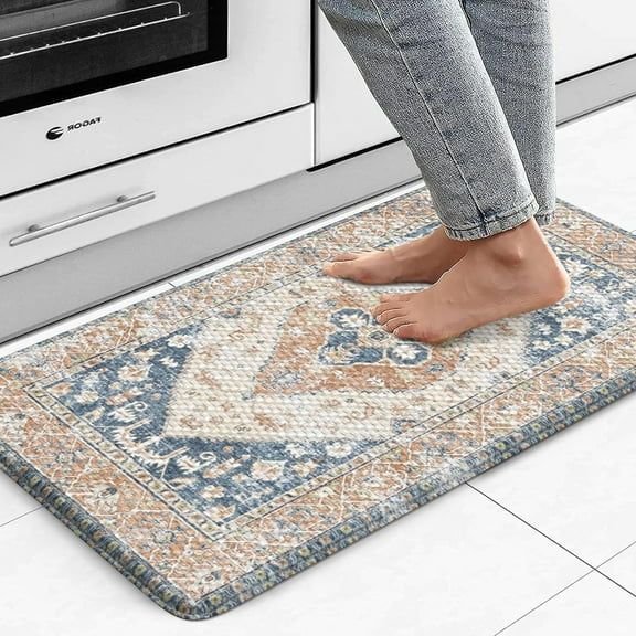 Anti Fatigue Kitchen Mats for Floor,17.3" x 29" Cushioned Boho Vintage Kitchen Rugs,Non-Slip Waterproof Kitchen Sink Standing Mat Wipe Clean for Kitchen,Laundry Floor,Mutil-Blue