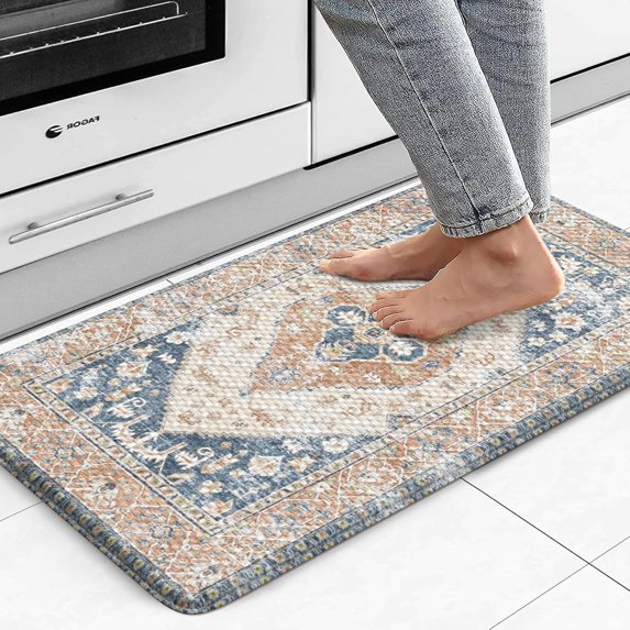 Anti Fatigue Kitchen Mats for Floor,17.3" x 29" Cushioned Boho Vintage Kitchen Rugs,Non-Slip Waterproof Kitchen Sink Standing Mat Wipe Clean for Kitchen,Laundry Floor,Mutil-Blue