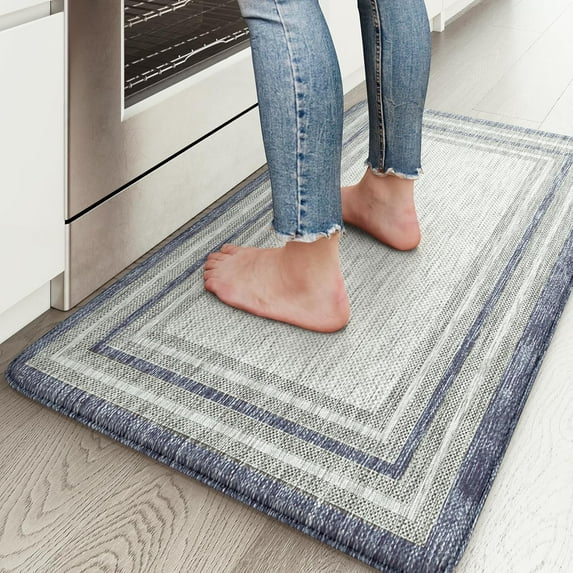 Anti Fatigue Kitchen Mats for Floor,17.3" x 29" Farmhouse Kitchen Rugs Cushioned,Non-Slip Waterproof Comfort Thick Kitchen Floor Standing Mat for Corner Sink,Laundry Floor,Blue and Gray