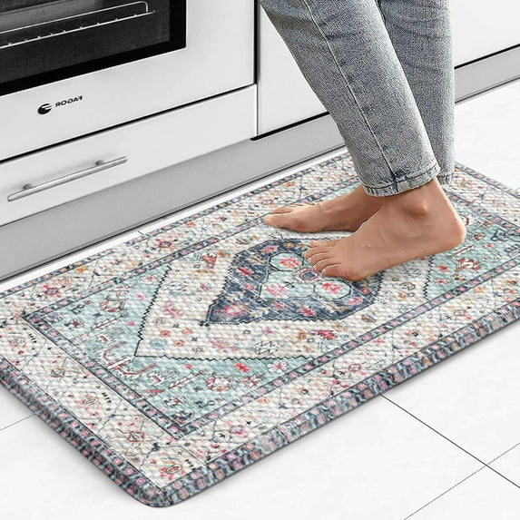 Anti Fatigue Kitchen Mats for Floor,17.3" x 29" Vintage Blue Cushioned Kitchen Rugs,Non-Slip Waterproof Kitchen Sink Standing Mat Wipe Clean for Kitchen,Laundry Floor