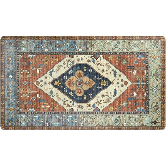 Anti Fatigue Kitchen Mats for Floor,17.3" x 29" Vintage Red Cushioned Kitchen Rugs,Non-Slip Waterproof Kitchen Sink Standing Mat Wipe Clean for Kitchen Floor