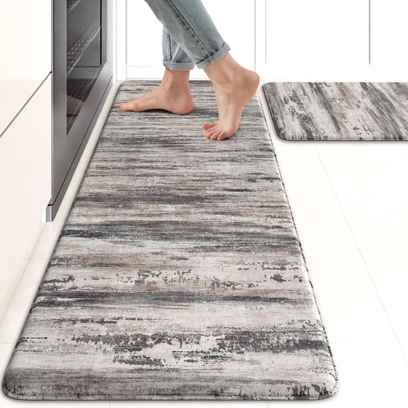 Anti Fatigue Kitchen Mats for Floor 17"x47"+17"x29", Abstract Farmhouse Kitchen Rugs, Non Slip Waterproof Kitchen Floor Mats, Comfort Standing Mats for Laundry Office Sink Desk Black Grey