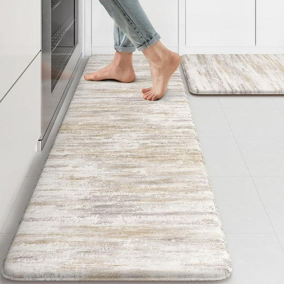 Anti Fatigue Kitchen Mats for Floor 2 Piece, Cushioned Abstract Kitchen Rugs,Memory Foam Kitchen Floor Mats, Standing Desk Mats for Laundry, Office, Sink Light Brown Multi 17"x47"+17"x29"