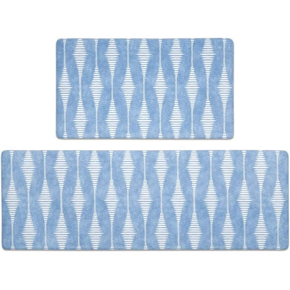 Anti Fatigue Kitchen Mats for Floor 2 Piece Set, Waterproof & Non-Skid Diamond Boho Kitchen Rugs, Cushioned Kitchen Mat for Standing Washable Comfort Desk Kitchen Runners, 17x30+17x47