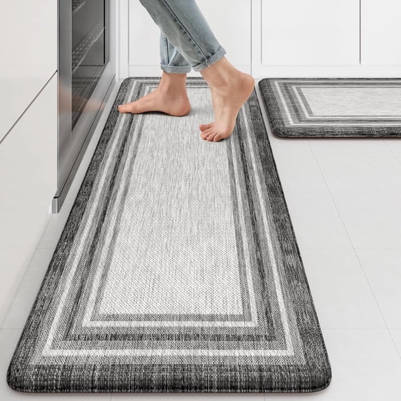 Anti Fatigue Kitchen Mats for Floor 2PCS,17"x47"+17"x29" Farmhouse Kitchen Rugs Non Slip Rubber Backing,Waterproof Cushioned Standing Mat for Office,Laundry,Sink,Desk,Grey