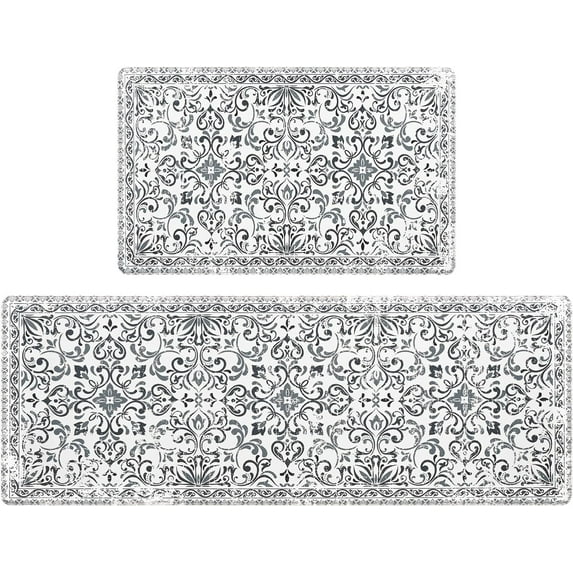 Anti Fatigue Kitchen Mats for Floor, Farmhouse Kitchen Rugs Sets of 2, Waterproof Kitchen Floor Mat Cushioned Rugs Non Slip for Sink Desk Laundry Office, Grey