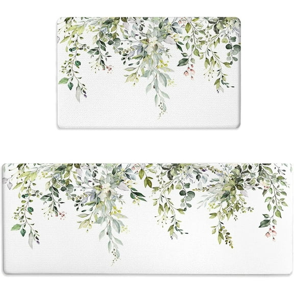 Anti Fatigue Kitchen Mats for Floor Set of 2, Black Boho Floral Kitchen Floor Mat, Non Slip Cushioned Kitchen Rugs Waterproof Memory Foam Kitchen Mat Comfort Standing Mat for Desk Laundry