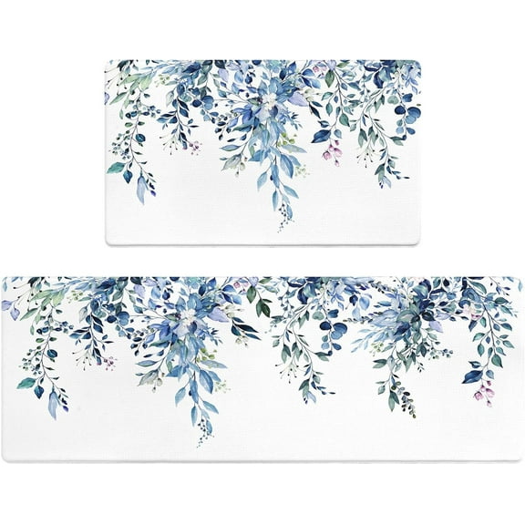 Anti Fatigue Kitchen Mats for Floor Set of 2, Black Boho Floral Kitchen Floor Mat, Non Slip Cushioned Kitchen Rugs Waterproof Memory Foam Kitchen Mat Comfort Standing Mat for Desk Laundry
