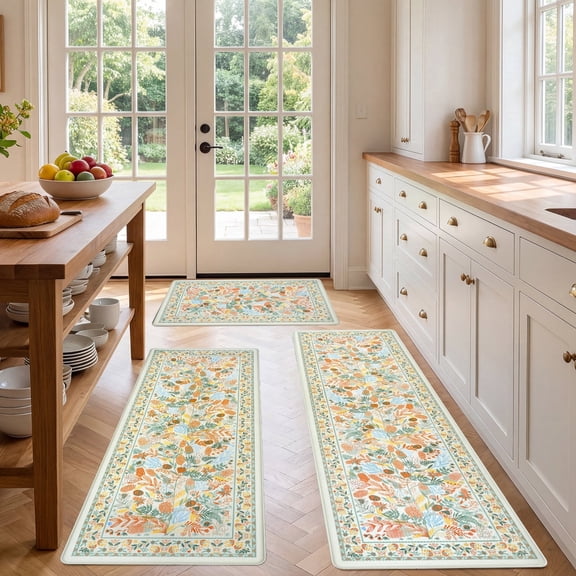 Anti Fatigue Kitchen Mats for Floor Set of 3 PVC Cushioned Kitchen Rug Sets 3 Piece Non Slip Waterproof Comfort Standing Mat for Home Office Kitchen Sink, Beige
