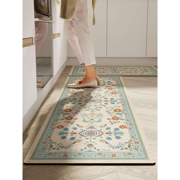 Anti Fatigue Kitchen Mats for Floor, Soft Diatom Mud Non Slip Waterproof Moroccan Pattern Kitchen Rug, Comfort Standing Mat Kitchen Carpet for Office,Sink,Laundry