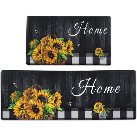 Anti Fatigue Kitchen Mats for Floor, Sunflower Farmhouse Kitchen Rugs Sets of 2, Waterproof Kitchen Floor Mat Non Slip Cushioned Rugs for Office Sink Laundry Room