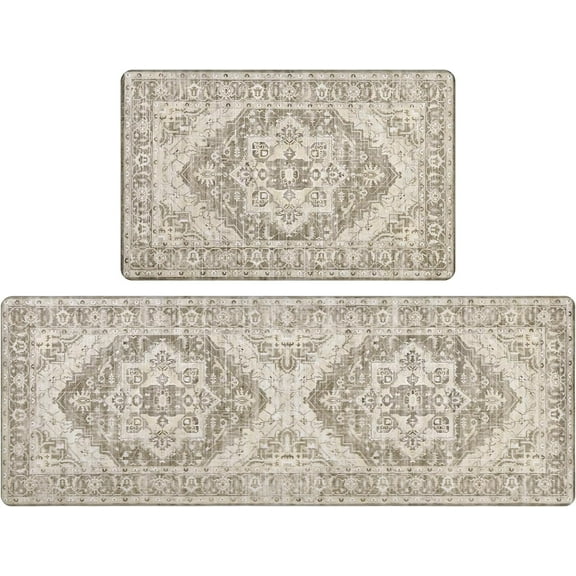 Anti Fatigue Kitchen Mats Set of 2 Farmhouse Kitchen Rugs Non Skid Washable, Cushioned Kitchen Floor Mats, Waterproof Memory Foam Kitchen Runner Rug Comfort Standing Mat for Kitchen Home Office