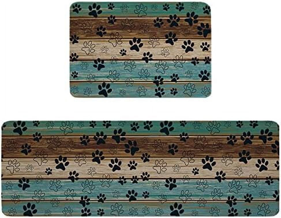 AntiFatigue Kitchen Mats Standing Rugs Set of 2 Animal Paw Print Wood