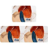 Anti-Fatigue Kitchen Mats Standing Rugs Set of 2 Mid Century Abstract Geometric Art Non-Slip Area Runner Floor Doormat Modern Morandi Navy Blue Orange Washable Cushioned Carpet for Bedroom Bathroom