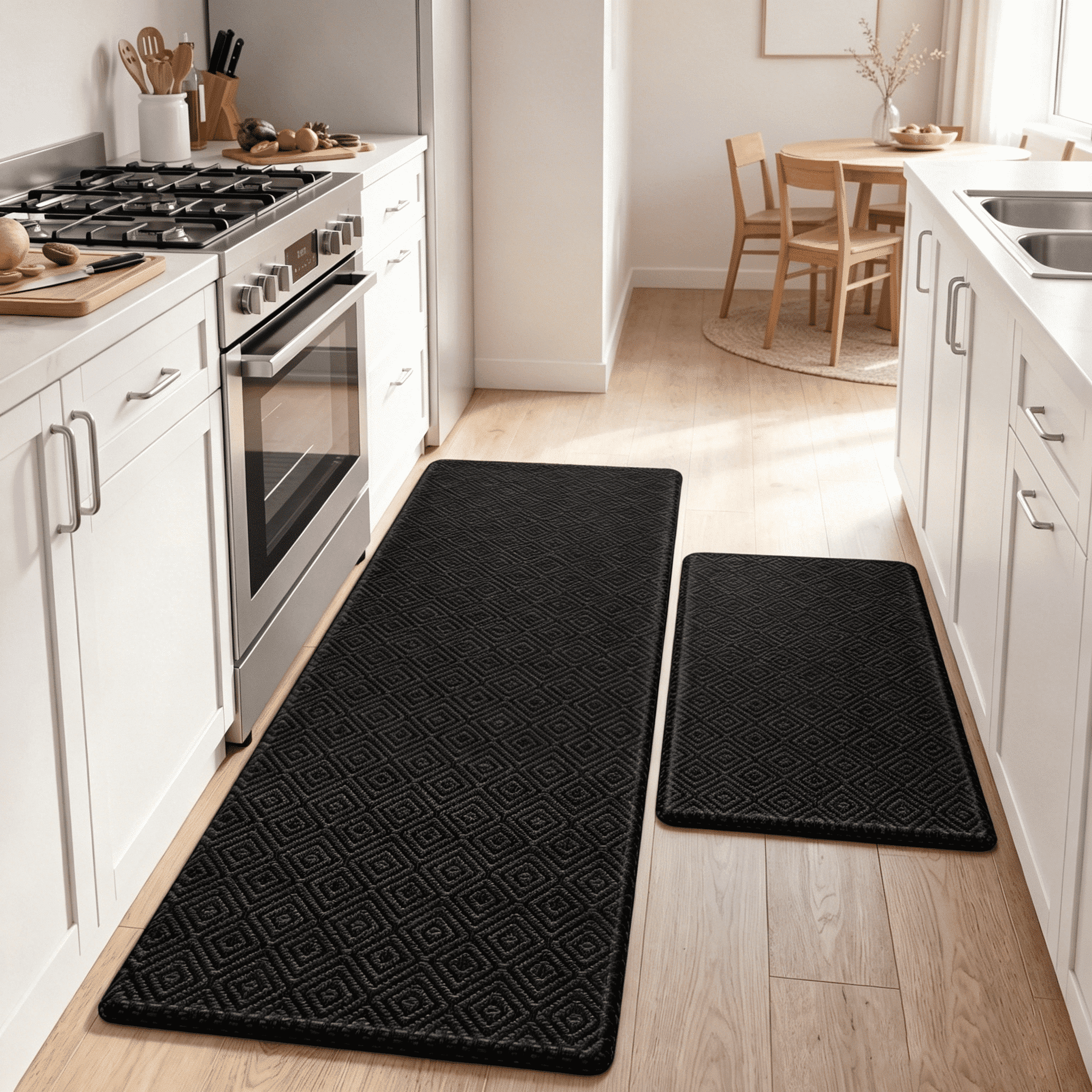 Kitchen mats for Floor, 2PCS Kitchen Rugs Non-Slip Water and Oil Absorbent Runner Rugs for Kitchen, Floor, Office, 17.3"x30"+17.3"x47", Black